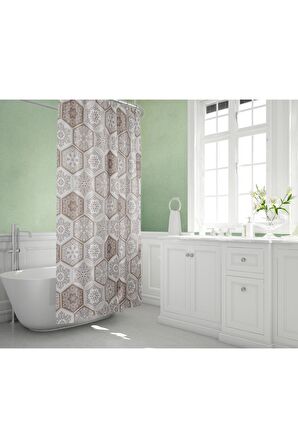 Su Geçirmez Banyo Perdesi Kahve Dantel Desen Duş Perde Yüksek Kalite Küvet Perdesi 180x200cm