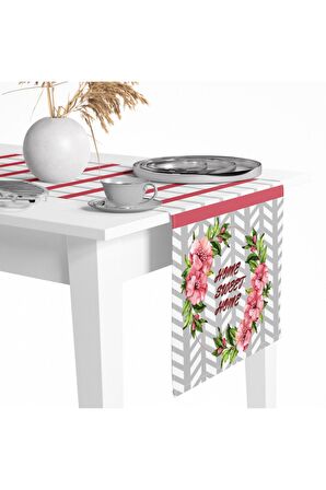 Amerikan Servis Dijital Baskılı Home Sweet Desen Renkli Masa Sunum Runner 40x145