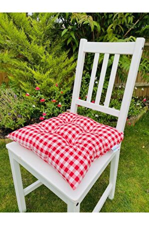 Ekose Gri Sandalye Minderi Lüx Elyaf Dolgulu Kare Minder - Sandalye Minderi - Sırt Minderi - 40x40cm