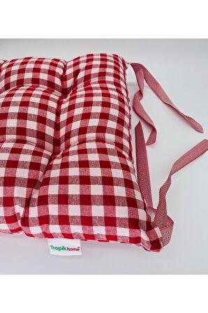 Ekose Gri Sandalye Minderi Lüx Elyaf Dolgulu Kare Minder - Sandalye Minderi - Sırt Minderi - 40x40cm