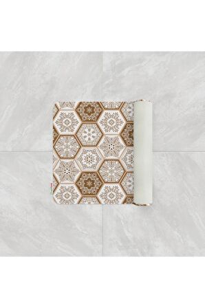 Banyo Paspası Mozaik Desenli Kahverengi Baskılı 50x80 Püsküllü Polyester Kaymaz Tabanlı Duş Paspası