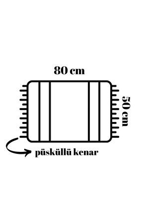 Banyo Paspası Siyah Beyaz Baskılı 50x80 Püsküllü Polyester Kaymaz Tabanlı Duş Paspası