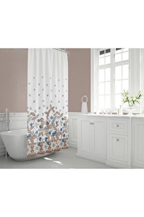 Kır Banyo Perdesi 180x200cm Tek Kanat Duş Perdesi, Renkli Çiçekli Banyo Duş Perdesi, Halkalı Perde