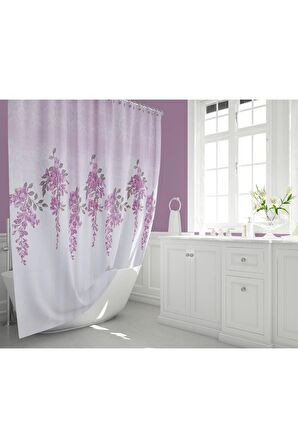 Kır Banyo Perdesi 180x200cm Tek Kanat Duş Perdesi, Renkli Çiçekli Banyo Duş Perdesi, Halkalı Perde