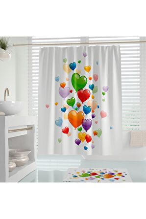 Banyo Paspas Seti, Taş Desen Banyo Perdesi Takımı, Yıkanabilir Paspas Ve Duş Perdesi Seti, C Halkalı