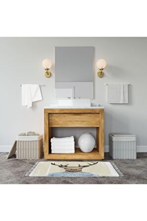 Banyo Paspas Seti, Taş Desen Banyo Perdesi Takımı, Yıkanabilir Paspas Ve Duş Perdesi Seti, C Halkalı