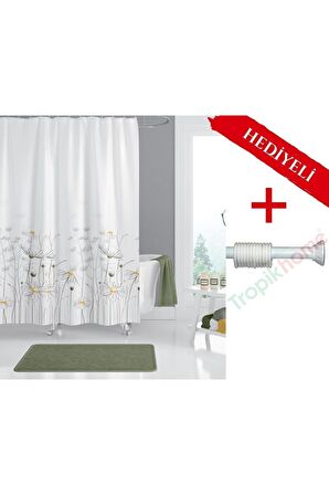 Ağaçlı Banyo Perdesi Askı Hediyeli 180x200cm Tek Kanat Duş Perdesi, Renkli Banyo Duş Perdesi