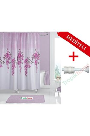 Ağaçlı Banyo Perdesi Askı Hediyeli 180x200cm Tek Kanat Duş Perdesi, Renkli Banyo Duş Perdesi
