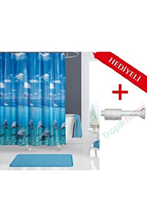 Ağaçlı Banyo Perdesi Askı Hediyeli 180x200cm Tek Kanat Duş Perdesi, Renkli Banyo Duş Perdesi