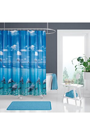 Ağaçlı Banyo Perdesi Askı Hediyeli 180x200cm Tek Kanat Duş Perdesi, Renkli Banyo Duş Perdesi