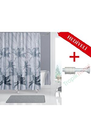 Ağaçlı Banyo Perdesi Askı Hediyeli 180x200cm Tek Kanat Duş Perdesi, Renkli Banyo Duş Perdesi