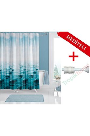 Ağaçlı Banyo Perdesi Askı Hediyeli 180x200cm Tek Kanat Duş Perdesi, Renkli Banyo Duş Perdesi