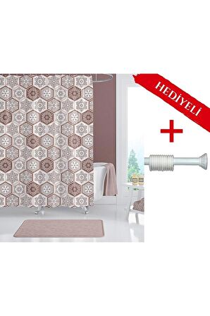 Ağaçlı Banyo Perdesi Askı Hediyeli 180x200cm Tek Kanat Duş Perdesi, Renkli Banyo Duş Perdesi