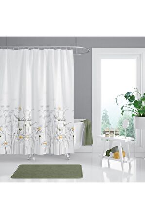 Duş Perdesi Çift Kanat 2x120x200cm Siyah Mermer Desen Banyo Perdesi 16 Adet C Halka Hediyeli
