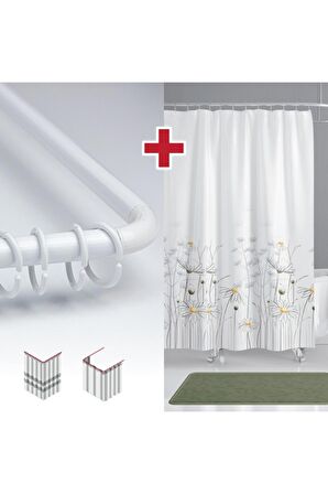Etnik Desen Banyo Perdesi Askı Hediyeli 180x200cm Tek Kanat Kahverengi Duş Perdesi, L Boru Hediyeli