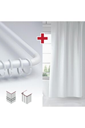 Etnik Desen Banyo Perdesi Askı Hediyeli 180x200cm Tek Kanat Kahverengi Duş Perdesi, L Boru Hediyeli