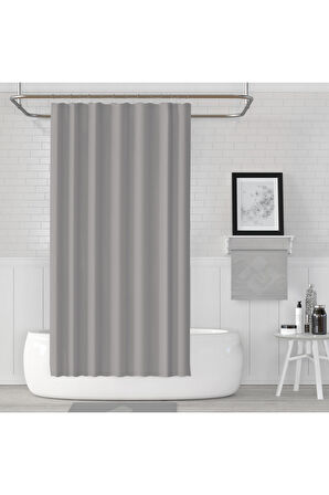 Duş Perdesi Çift Kanat 2x120x200cm Siyah Mermer Desen Banyo Perdesi 16 Adet C Halka Hediyeli