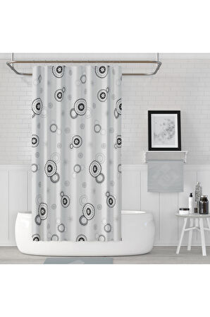 Banyo Perdesi Halkalı Çiçekli Desen Yerli Üretim Duş Perdesi C-Halka Hediye 180x200cm Banyo Perdesi