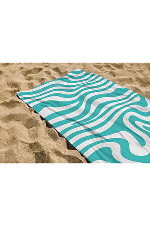 Plaj Havlusu Dalgalı Dijital Baskılı 70x150 Cm Plaj Havlusu - Mint