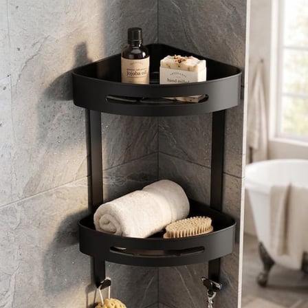 Akın Lüx 2 Katlı Paslanmaz Banyo Rafı - Siyah - 40 cm