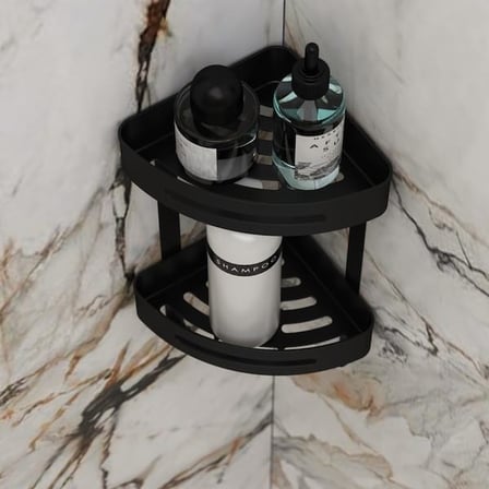 Akın Lüx 2 Katlı Paslanmaz Banyo Rafı - Siyah - 40 cm