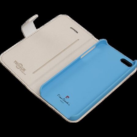 Pierre Cardin iPhone 5S ile Uyumlu Suni Deri Kapaklı Koruma Kılıfı Mavi PCA-P01