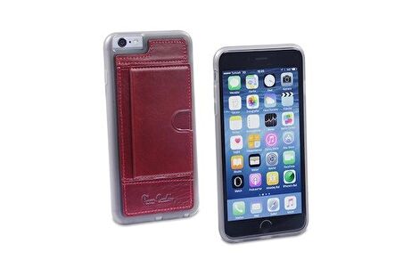 Pierre Cardin iPhone 6 Plus ile Uyumlu Deri Arka Koruma Paneli Kırmızı PCL-P11