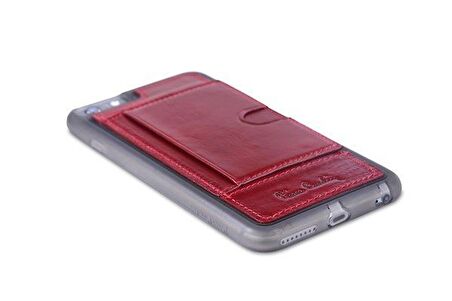 Pierre Cardin iPhone 6 Plus ile Uyumlu Deri Arka Koruma Paneli Kırmızı PCL-P11