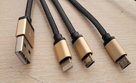Earldom 2 adet Micro USB + 1 adet Lightning Şarj Kablosu 1.2 M Gümüş