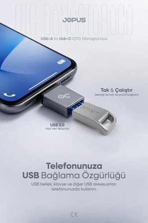 İphone, Android Uyumlu Type-C to USB 3.0 Hızlı Veri Aktarımı Otg Çevirici Dönüştürücü Adaptör
