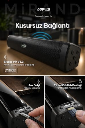 Yüksek Sesli Şarjlı Taşınabilir Bluetooth Hoparlör Kablosuz Speaker AUX USB SD Kart Girişli Destekli