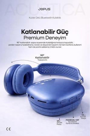 Bluetooth Kulaklık iOS Android Uyumlu Yüksek Ses Kalitesi Mikrofonlu Kulaklık Acustica Mavi