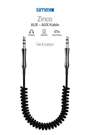 Simex 3.5mm SA-01 Zinco Kumaş Spiralli AUX Kablosu