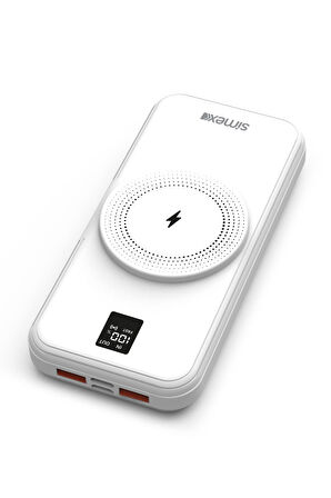 Simex Powerbank 10000mAh Dahili Kablolu 22,5W 15W Magnetic Wireless S-33 W-Power Beyaz