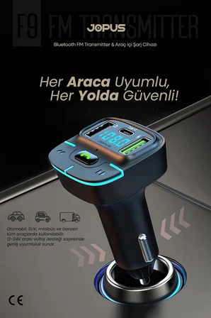 Bluetooth FM Transmitter Araç Kiti, Hızlı Şarj,USB, Type-C, HD Mikrofon