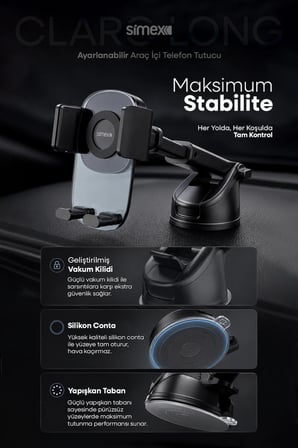 Ultra Stabil Vakumlu Araç İçi Telefon Tutucu 360° Dönebilen Ayarlanabilir Vantuzlu Araba Standlı