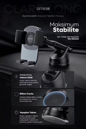 Ultra Stabil Vakumlu Araç İçi Telefon Tutucu 360° Dönebilen Ayarlanabilir Vantuzlu Araba Standlı