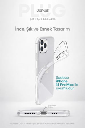 iPhone 15 Pro Max Şeffaf Silikon Kılıf Kamera Korumalı Darbe Emicili Tıpalı JS-238