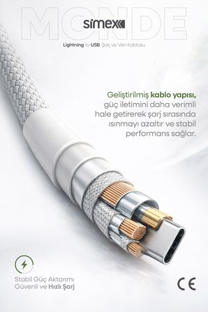 USB to Lightning Hızlı Şarj Kablosu, iPhone 7/8/X/11/12/13/14 Serisi Uyumlu, Gri, 1 Metre