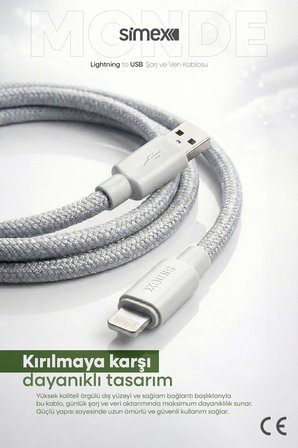 USB to Lightning Hızlı Şarj Kablosu, iPhone 7/8/X/11/12/13/14 Serisi Uyumlu, Gri, 1 Metre