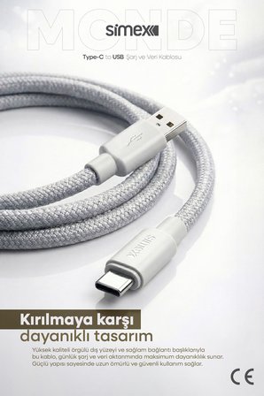 66W USB to Type-C Süper Hızlı Şarj Kablosu - Samsung, Huawei, Honor, Vivo, Uyumlu Gri, 1 Metre