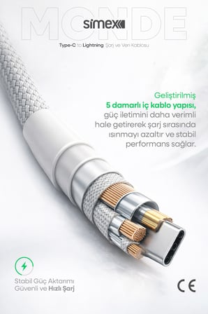 11 12 13 14 Pro Max Serisi Type-C to Lightning Hızlı Şarj Kablosu, iPhone Şarj Kablosu, Gri, 1 Metre