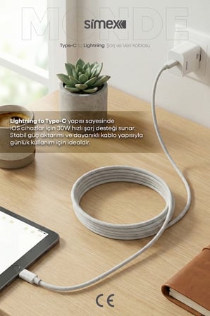 11 12 13 14 Pro Max Serisi Type-C to Lightning Hızlı Şarj Kablosu, iPhone Şarj Kablosu, Gri, 1 Metre