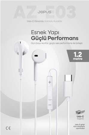 İphone 15-16-17 Serileri Uyumlu TAK ÇALIŞTIR - İphone Samsung Redmi Type-C Kablolu Kulaklık AZ-E03