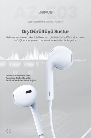İphone 15-16-17 Serileri Uyumlu TAK ÇALIŞTIR - İphone Samsung Redmi Type-C Kablolu Kulaklık AZ-E03