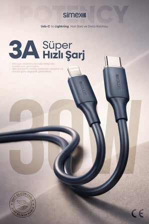 30W Hızlı Şarj Type-C to Lightning Kablo – iPhone Uyumlu, Soft Silikon, Dayanıklı, 1.2 M SPK-14