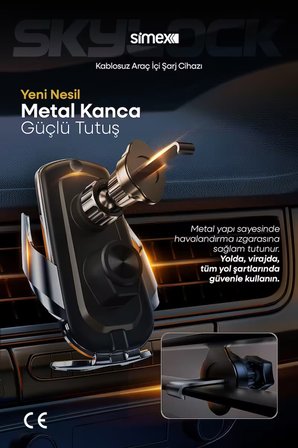15W Kablosuz Şarjlı Araç İçi Telefon Tutucu Kancalı Araba Havalandırma Standlı Wireless Şarj Cihazı Aleti