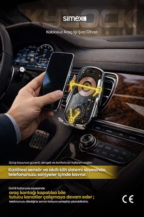 15W Kablosuz Şarjlı Araç İçi Telefon Tutucu Kancalı Araba Havalandırma Standlı Wireless Şarj Cihazı Aleti