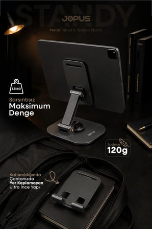 Metal 360 Dönebilen Telefon ve Tablet Standı Masaüstü Ayarlanabilir Katlanabilir Tutucu iPhone Ultra
