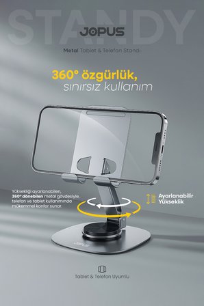 Metal 360 Dönebilen Telefon ve Tablet Standı Masaüstü Ayarlanabilir Katlanabilir Tutucu iPhone Ultra